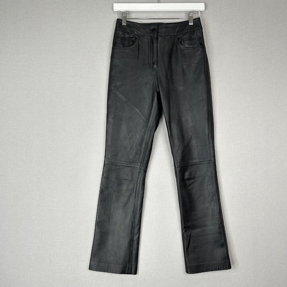 Stand Studio Womens Pants 34 Black Lamb Leather Avery Crop Flare Going Out Disco
